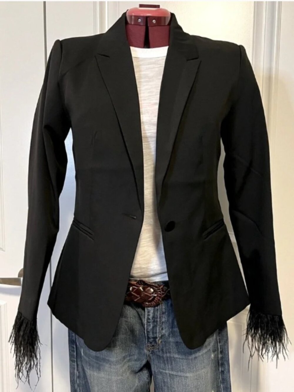 Free Generation Blazer with Feather Trim Sz S MSRP $250